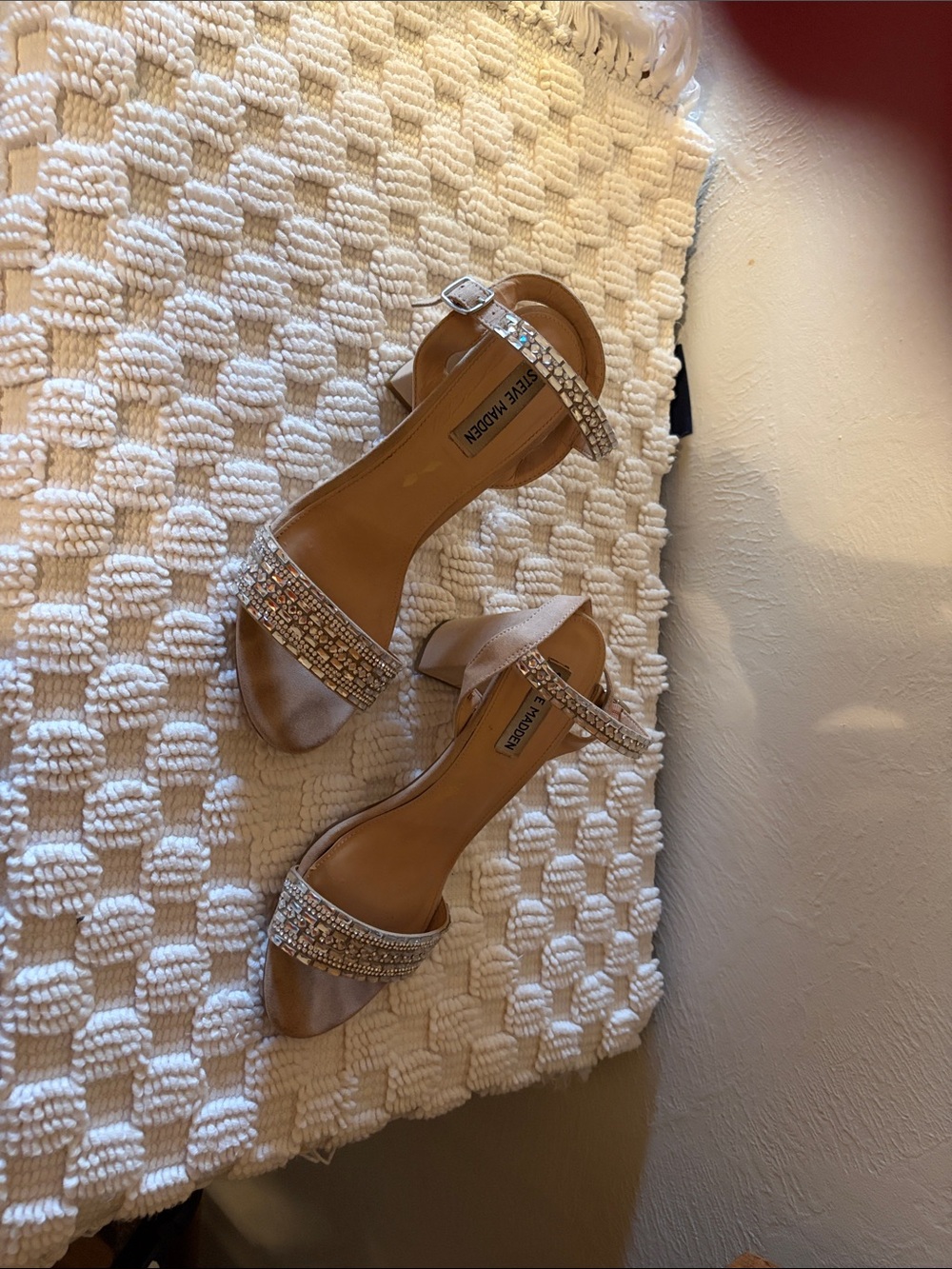 Steve Madden Beaded Ankle-Strap Sandals in Champagne